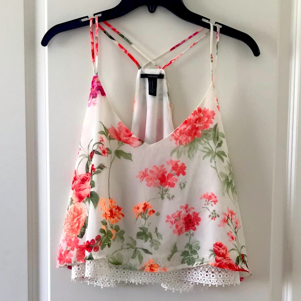 NEW Floral Crop Top w/Embroidered Trim - Size M